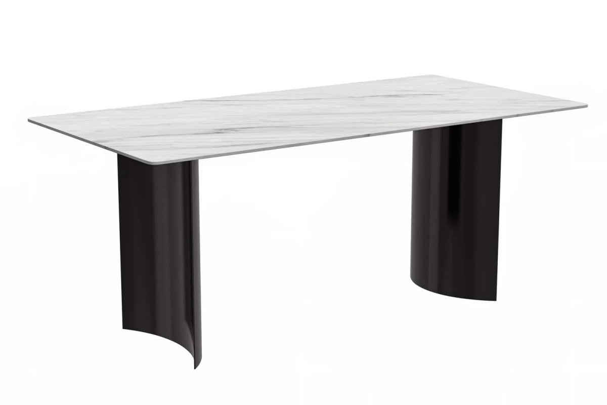 Zara Rectangular Dining Table with Glass/Sintered Stone Top and Stainless Steel Base