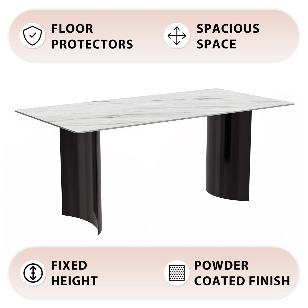 Zara Rectangular Dining Table with Glass/Sintered Stone Top and Stainless Steel Base
