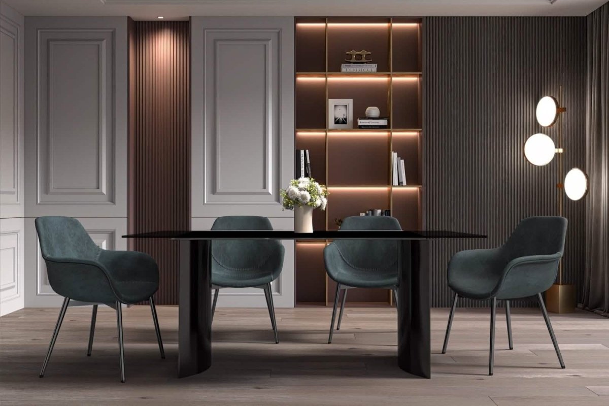 Zara Rectangular Dining Table with Glass/Sintered Stone Top and Stainless Steel Base