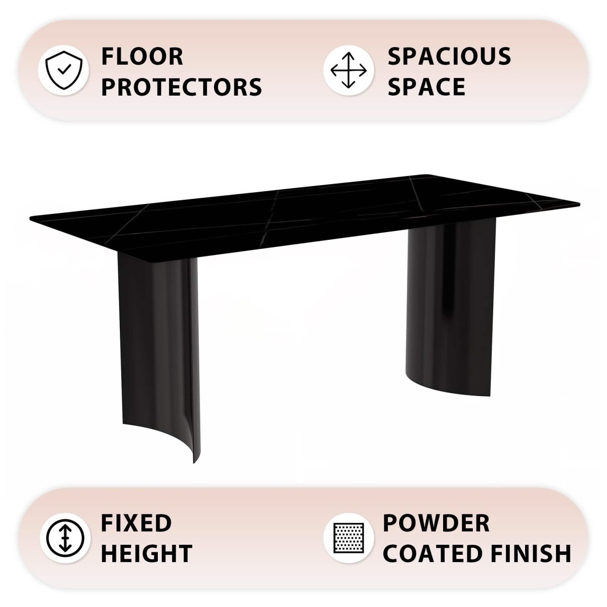Zara Rectangular Dining Table with Glass/Sintered Stone Top and Stainless Steel Base