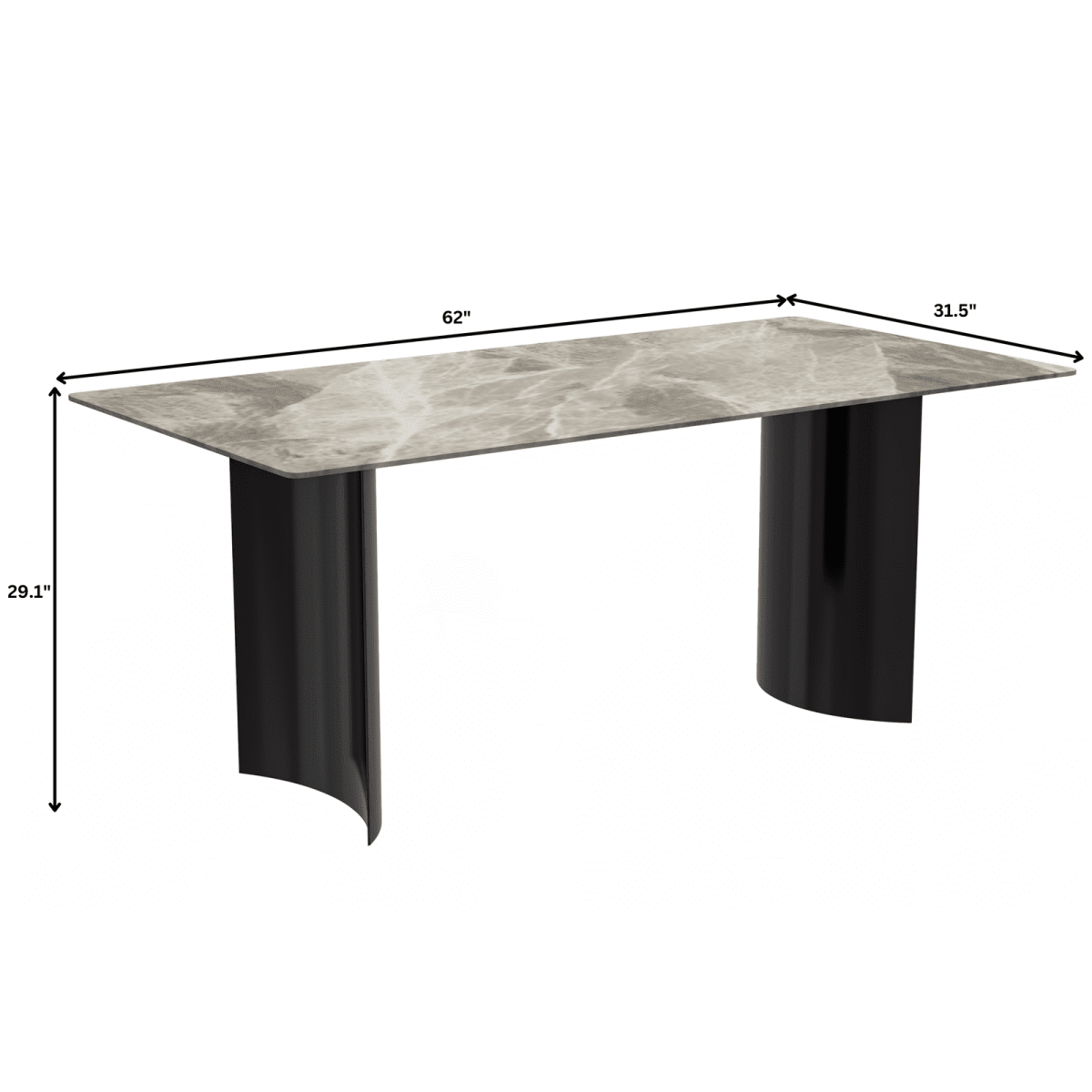 Zara Rectangular Dining Table with Glass/Sintered Stone Top and Stainless Steel Base