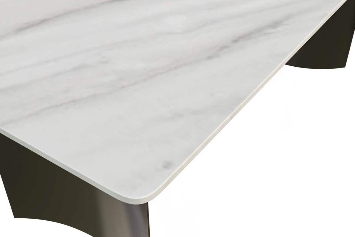 Zara Rectangular Dining Table with Glass/Sintered Stone Top and Stainless Steel Base
