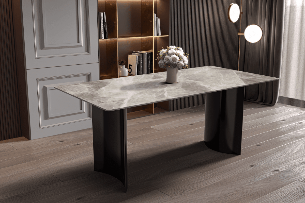 Zara Rectangular Dining Table with Glass/Sintered Stone Top and Stainless Steel Base