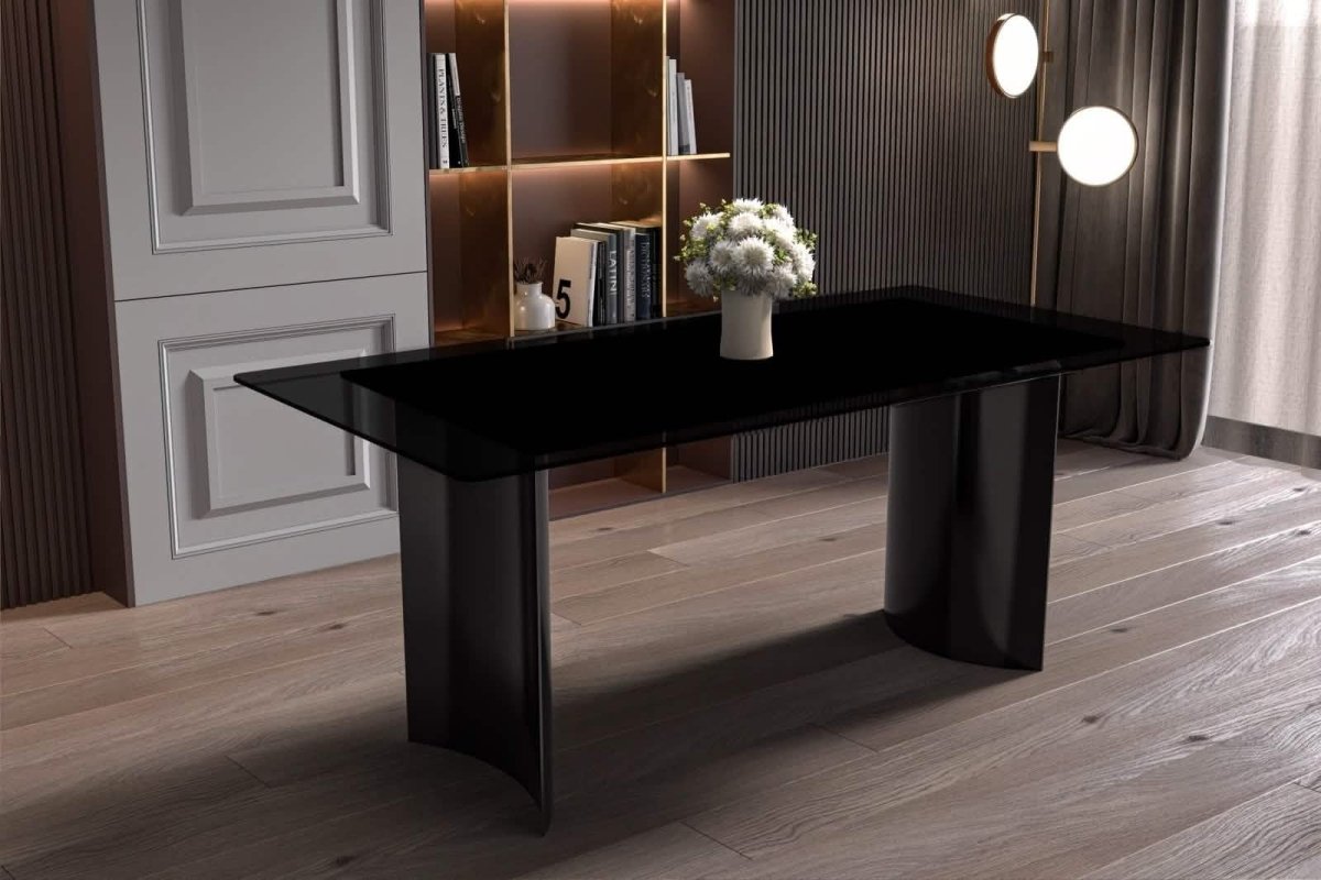 Zara Rectangular Dining Table with Glass/Sintered Stone Top and Stainless Steel Base