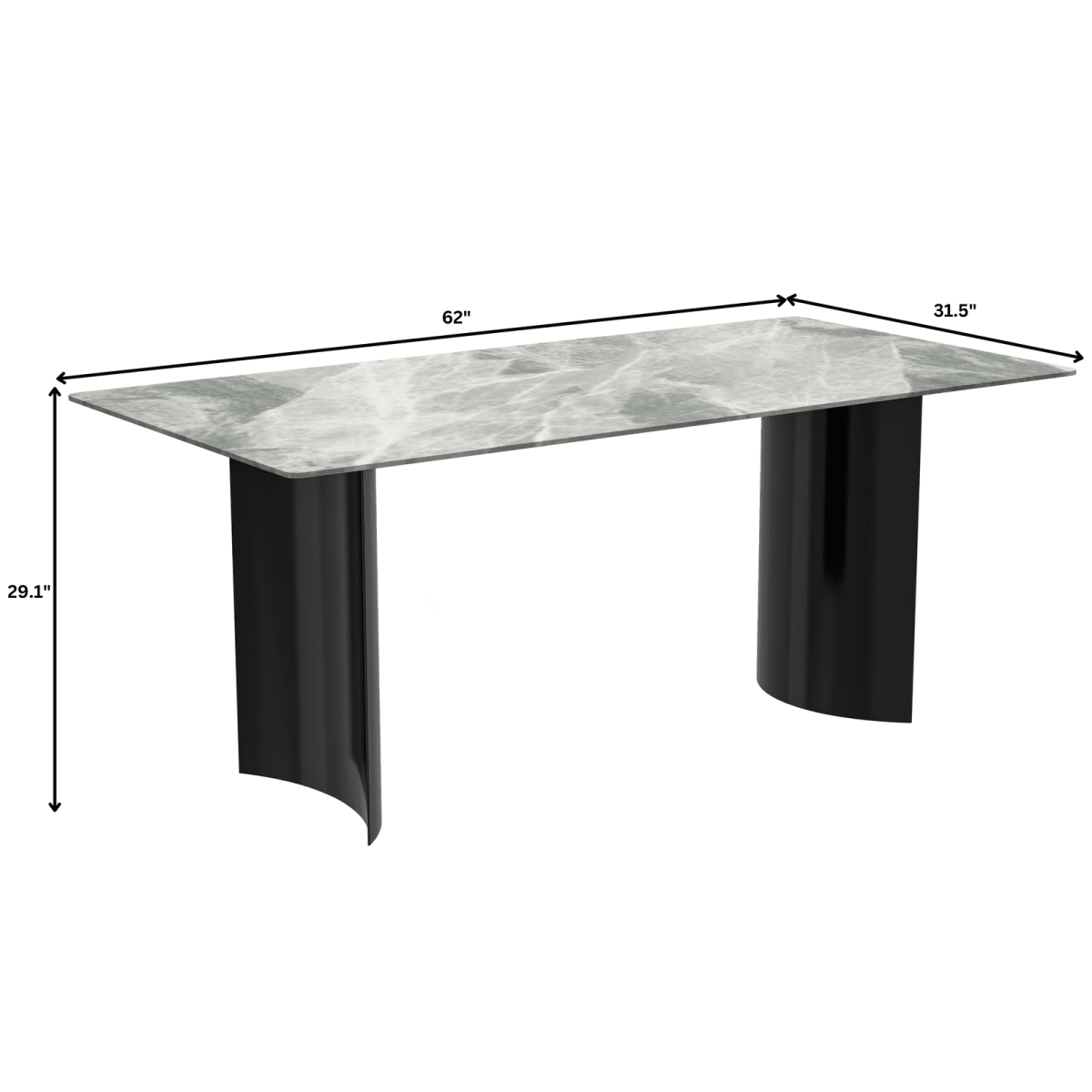 Zara Rectangular Dining Table with Glass/Sintered Stone Top and Stainless Steel Base