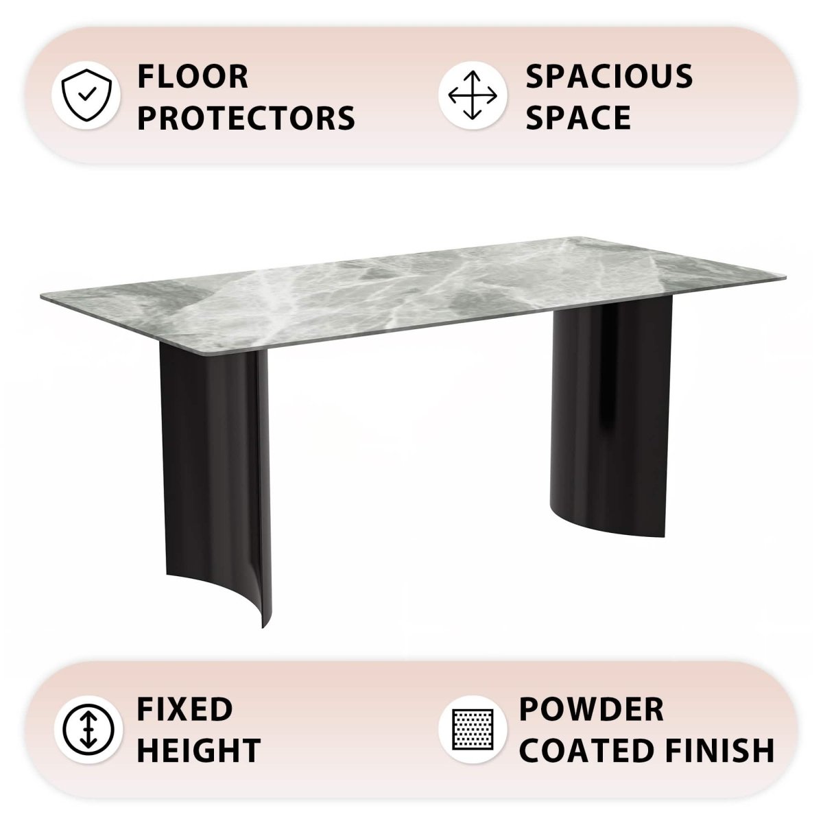 Zara Rectangular Dining Table with Glass/Sintered Stone Top and Stainless Steel Base