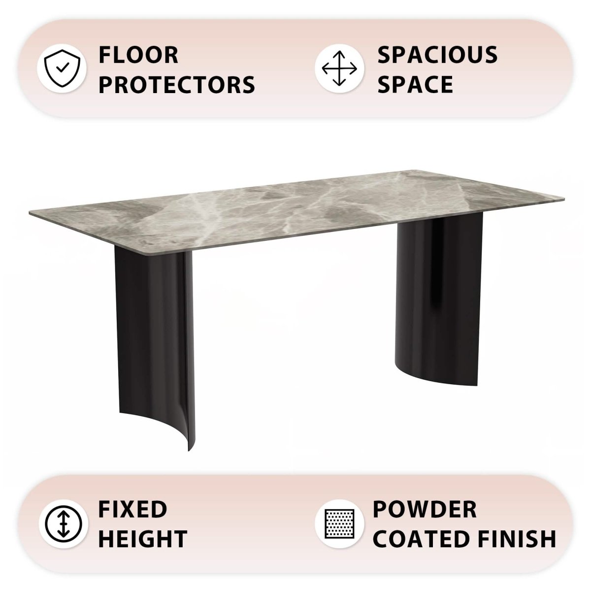 Zara Rectangular Dining Table with Glass/Sintered Stone Top and Stainless Steel Base