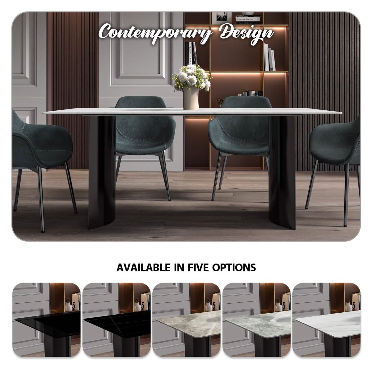 Zara Rectangular Dining Table with Glass/Sintered Stone Top and Stainless Steel Base