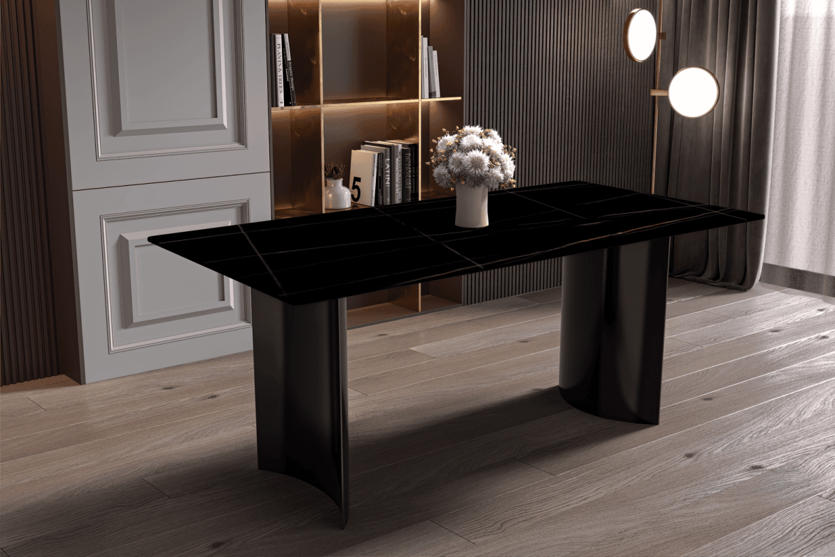 Zara Rectangular Dining Table with Glass/Sintered Stone Top and Stainless Steel Base