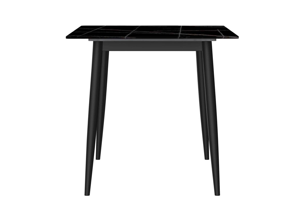 Zayle 7 - Piece Dining Set with 55" Rectangular Dining Table in Black/Gold Sintered Stone Top and 6 Leather Dining Chairs