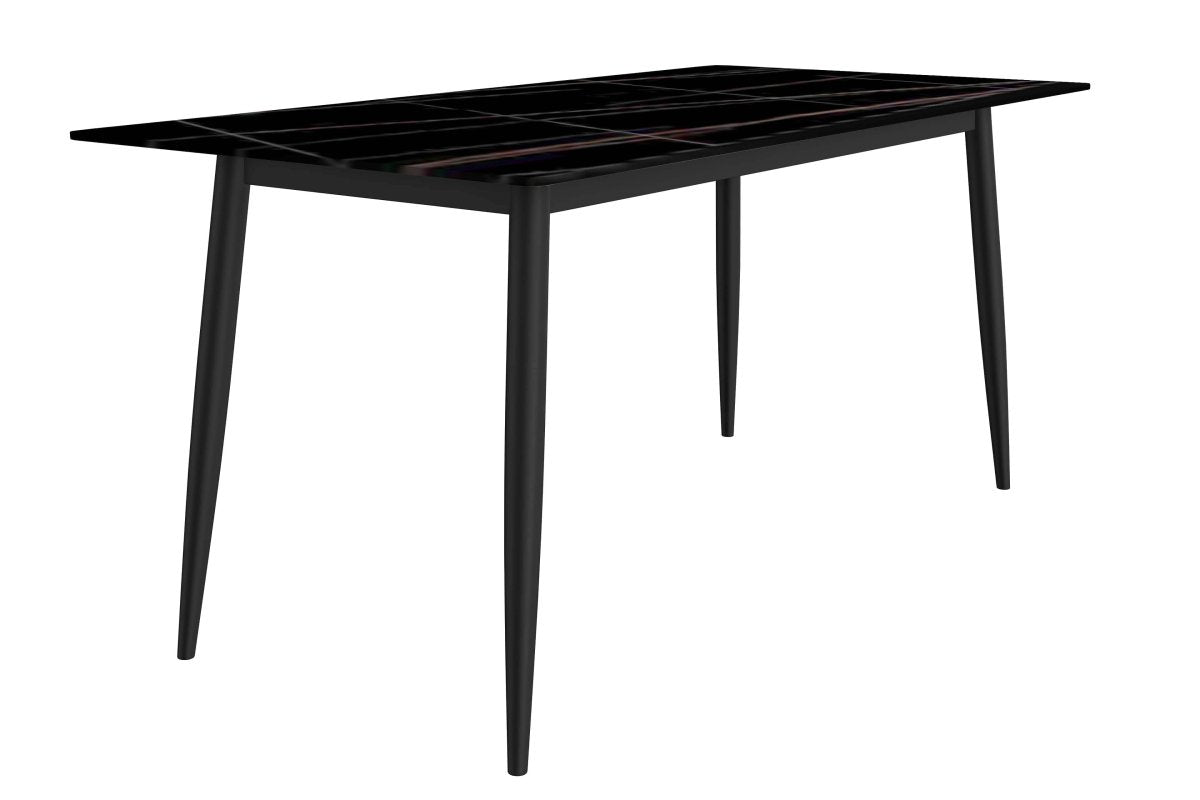 Zayle 7 - Piece Dining Set with 55" Rectangular Dining Table in Black/Gold Sintered Stone Top and 6 Leather Dining Chairs