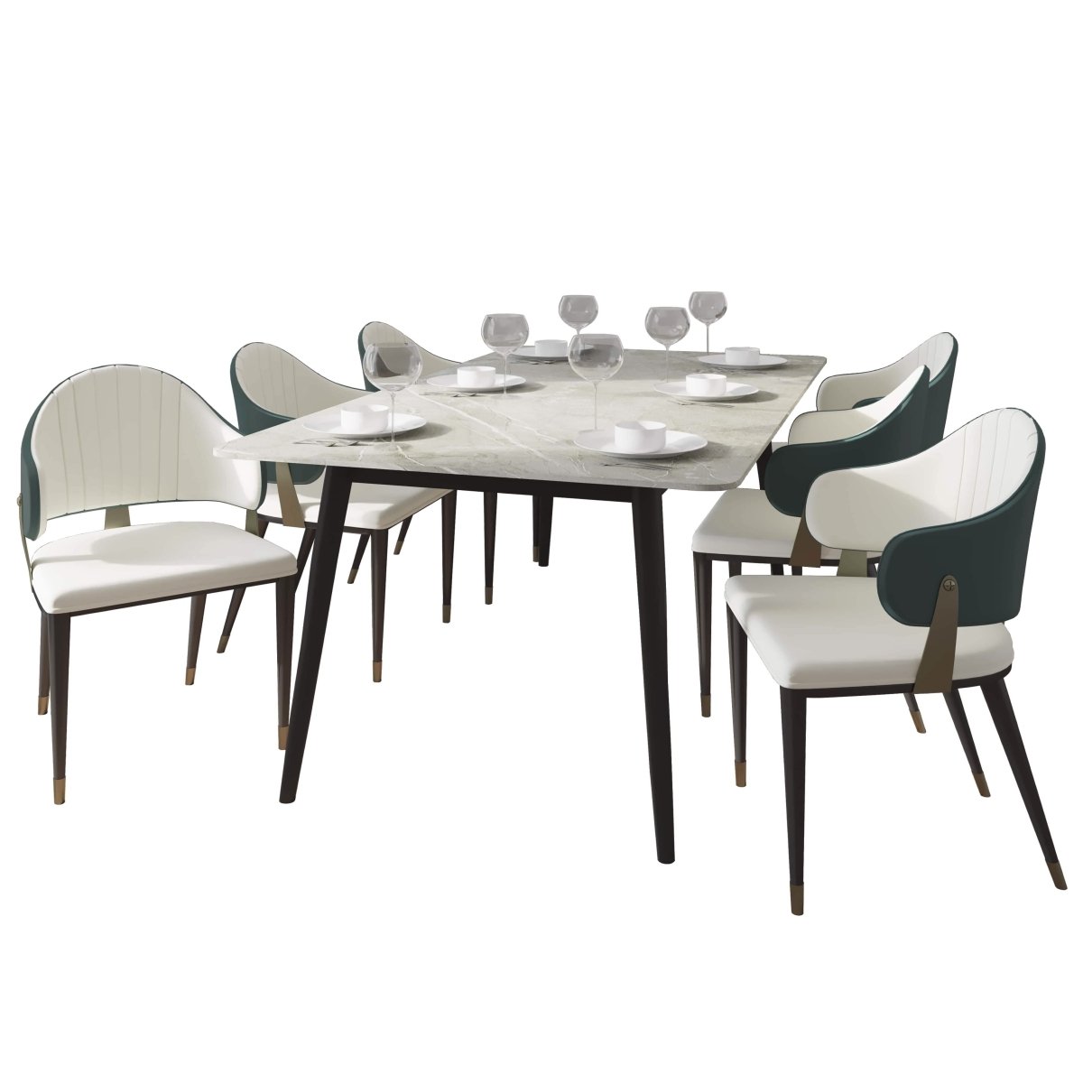 Zayle 7 - Piece Dining Set with 55" Rectangular Sintered Stone Top Table and 4 Leather Dining Chair