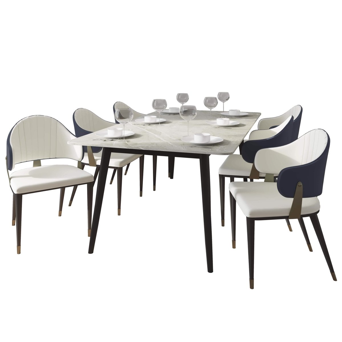 Zayle 7 - Piece Dining Set with 55" Rectangular Sintered Stone Top Table and 4 Leather Dining Chair