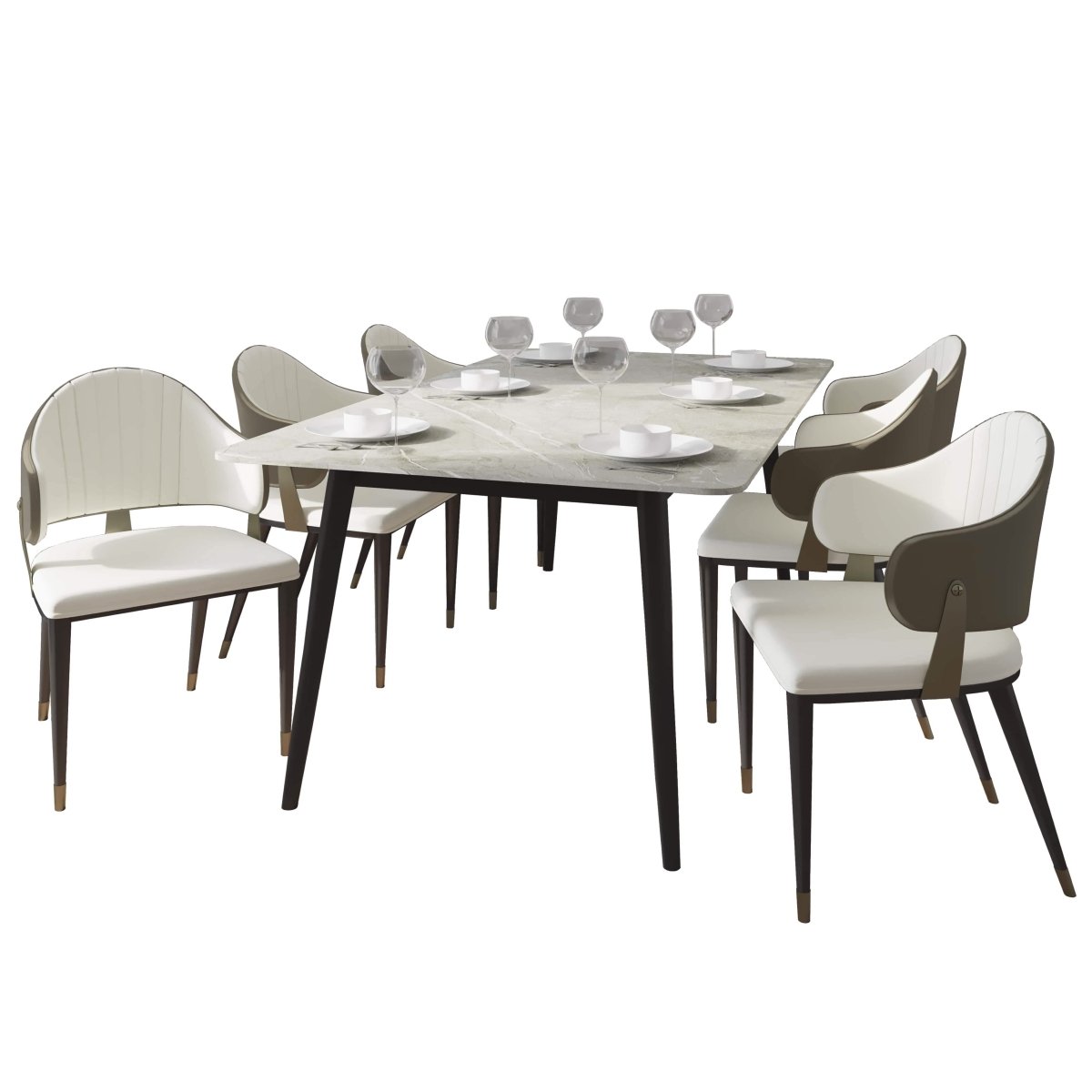 Zayle 7 - Piece Dining Set with 55" Rectangular Sintered Stone Top Table and 4 Leather Dining Chair