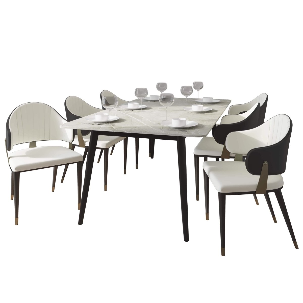 Zayle 7 - Piece Dining Set with 55" Rectangular Sintered Stone Top Table and 4 Leather Dining Chair