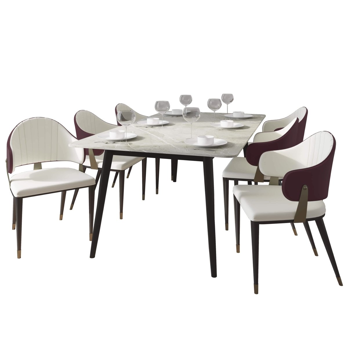 Zayle 7 - Piece Dining Set with 55" Rectangular Sintered Stone Top Table and 4 Leather Dining Chair