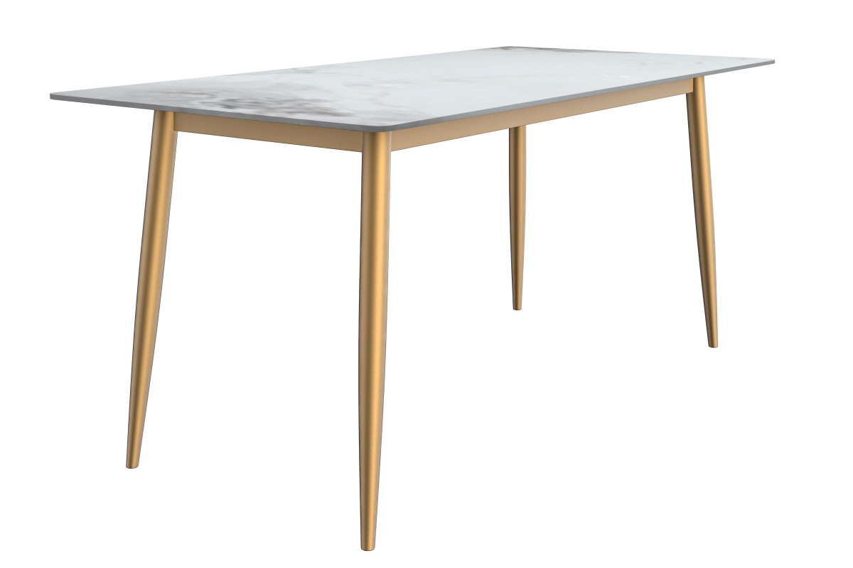 Zayle Modern Rectangular Dining Table with Glass/Stone Tabletop and Gold Steel Base