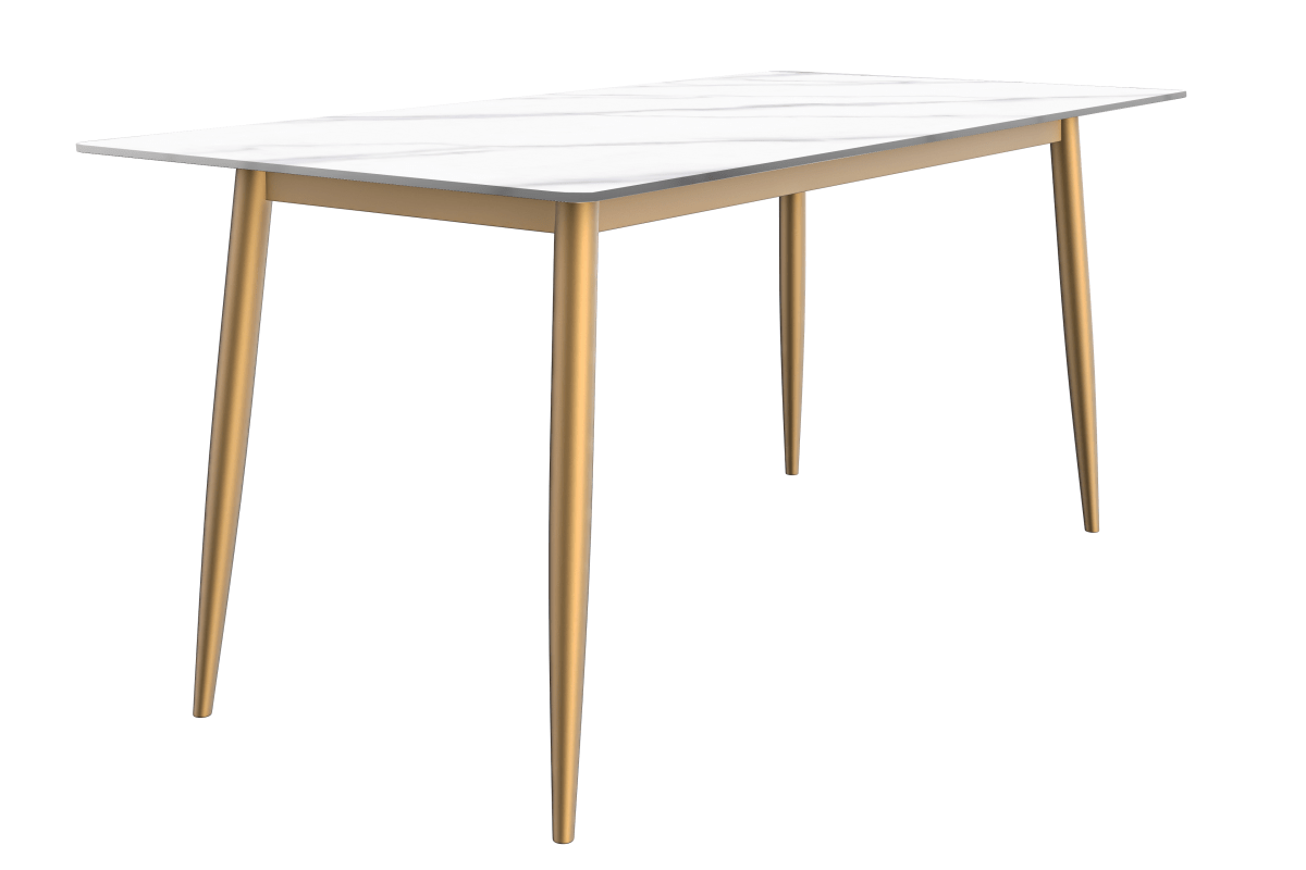 Zayle Modern Rectangular Dining Table with Glass/Stone Tabletop and Gold Steel Base