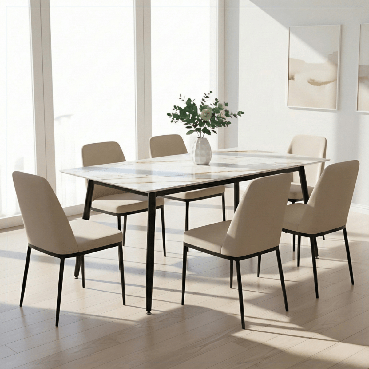 Zayle Rectangular Dining Table with a Sintered Stone Tabletop and a Stainless Steel Base