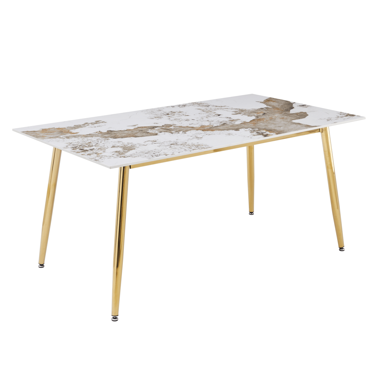 Zayle Rectangular Dining Table with a Stintered Stone Tabletop and a Stainless Steel Base