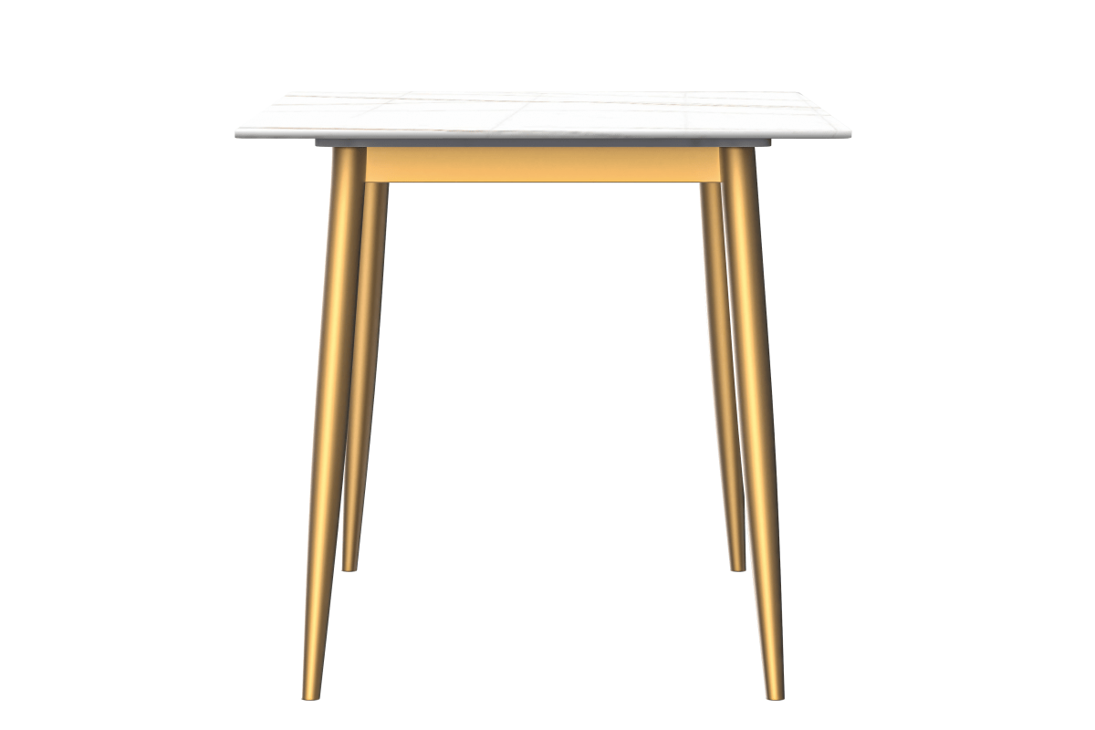 Zayle Rectangular Dining Table with a Stintered Stone Tabletop and a Stainless Steel Base