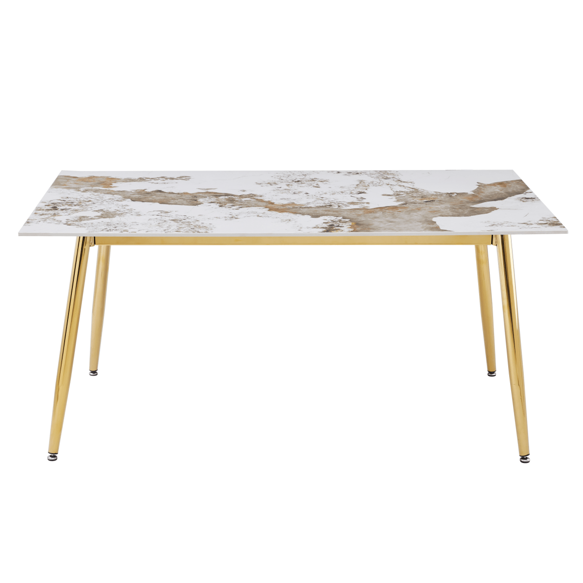 Zayle Rectangular Dining Table with a Stintered Stone Tabletop and a Stainless Steel Base