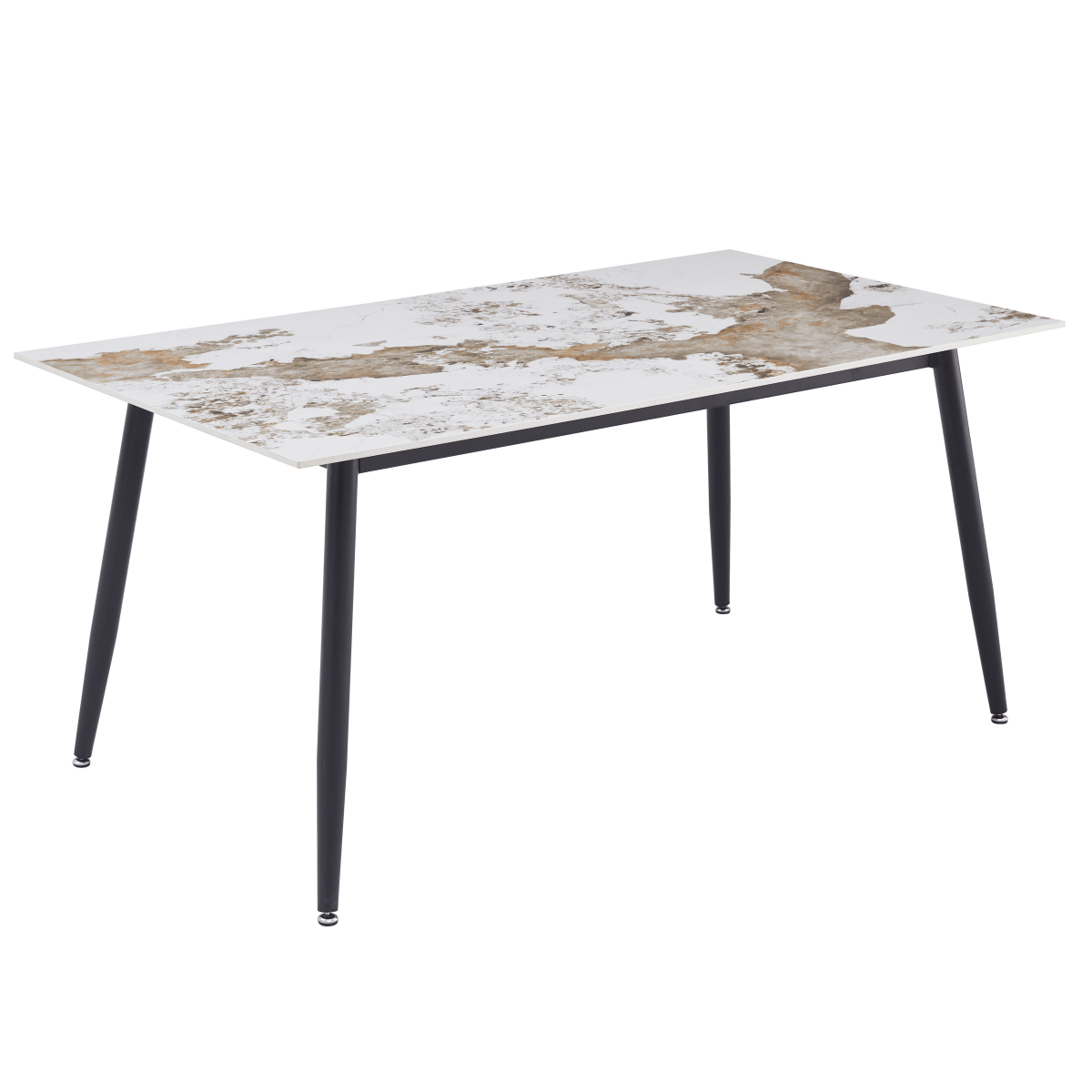 Zayle Rectangular Dining Table with a Stintered Stone Tabletop and a Stainless Steel Base
