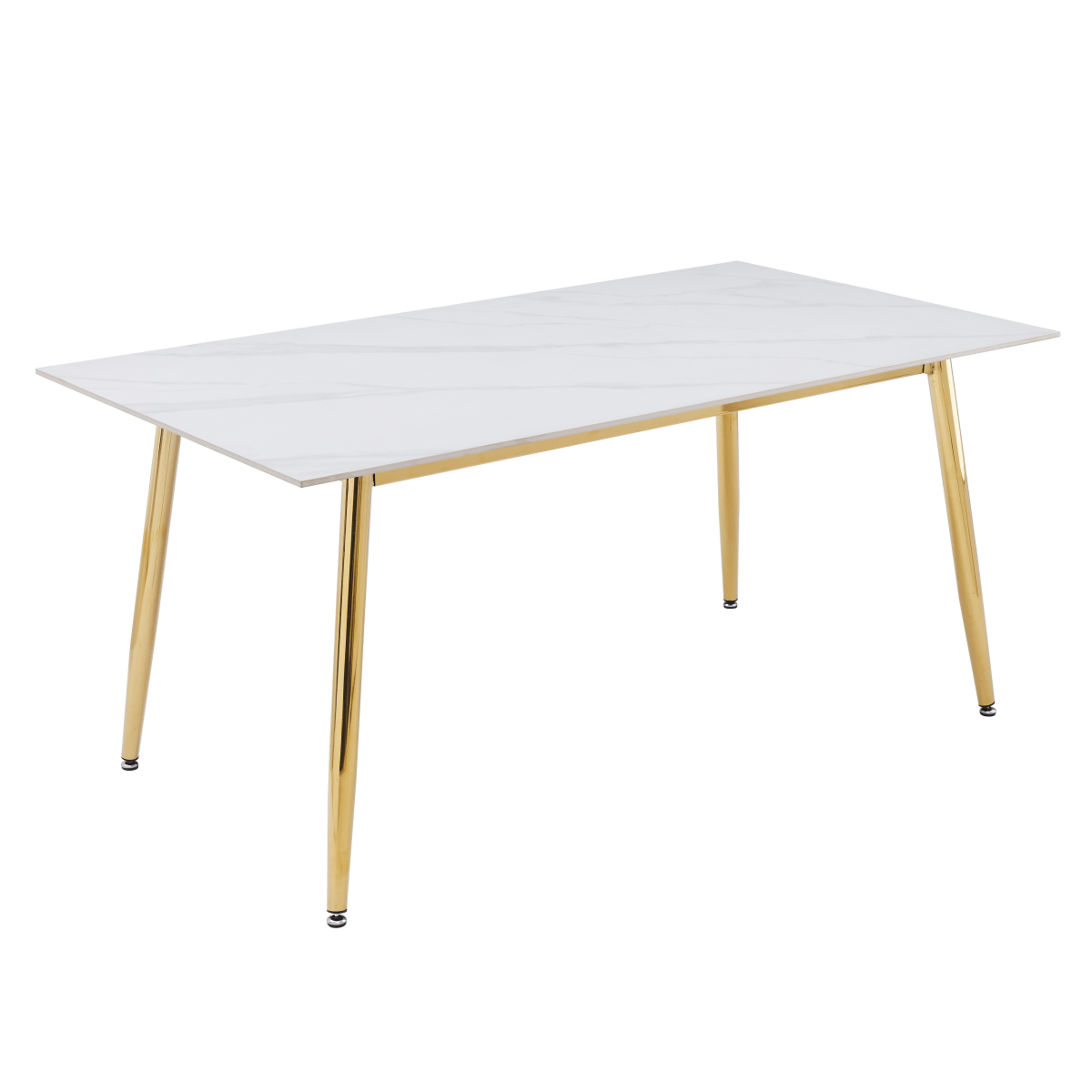 Zayle Rectangular Dining Table with a Stintered Stone Tabletop and a Stainless Steel Base