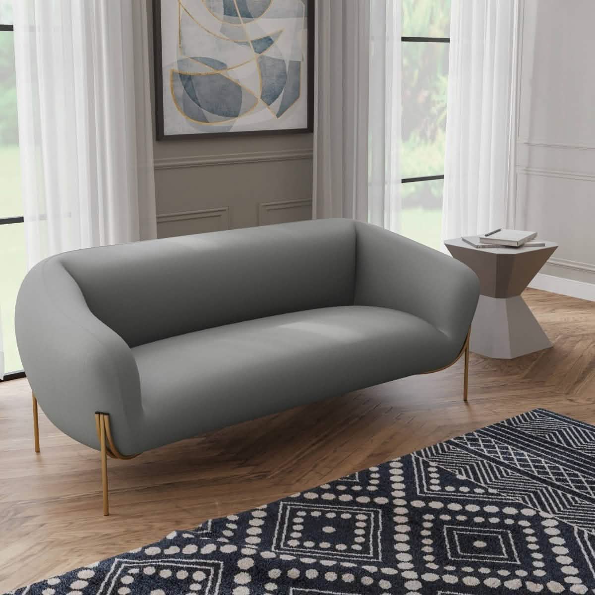 Zuno Modern Three - Seater Velvet Sofa with Gold Iron Legs