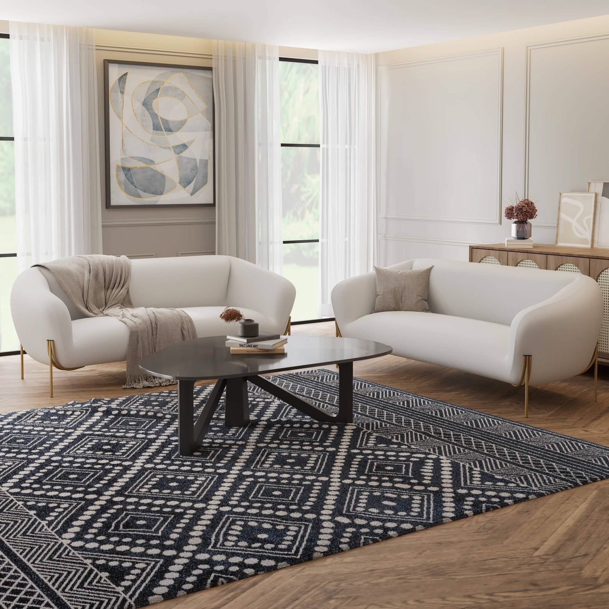 Zuno Modern Three - Seater Velvet Sofa with Gold Iron Legs