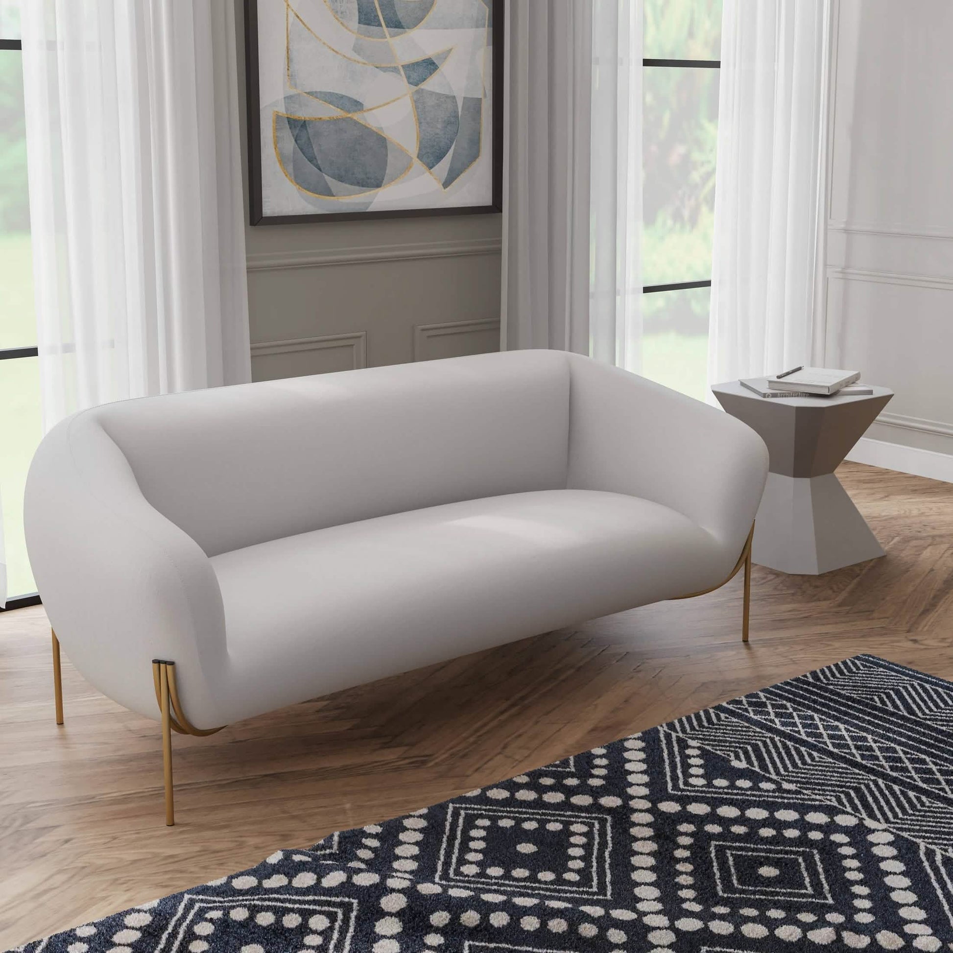 Zuno Modern Three - Seater Velvet Sofa with Gold Iron Legs