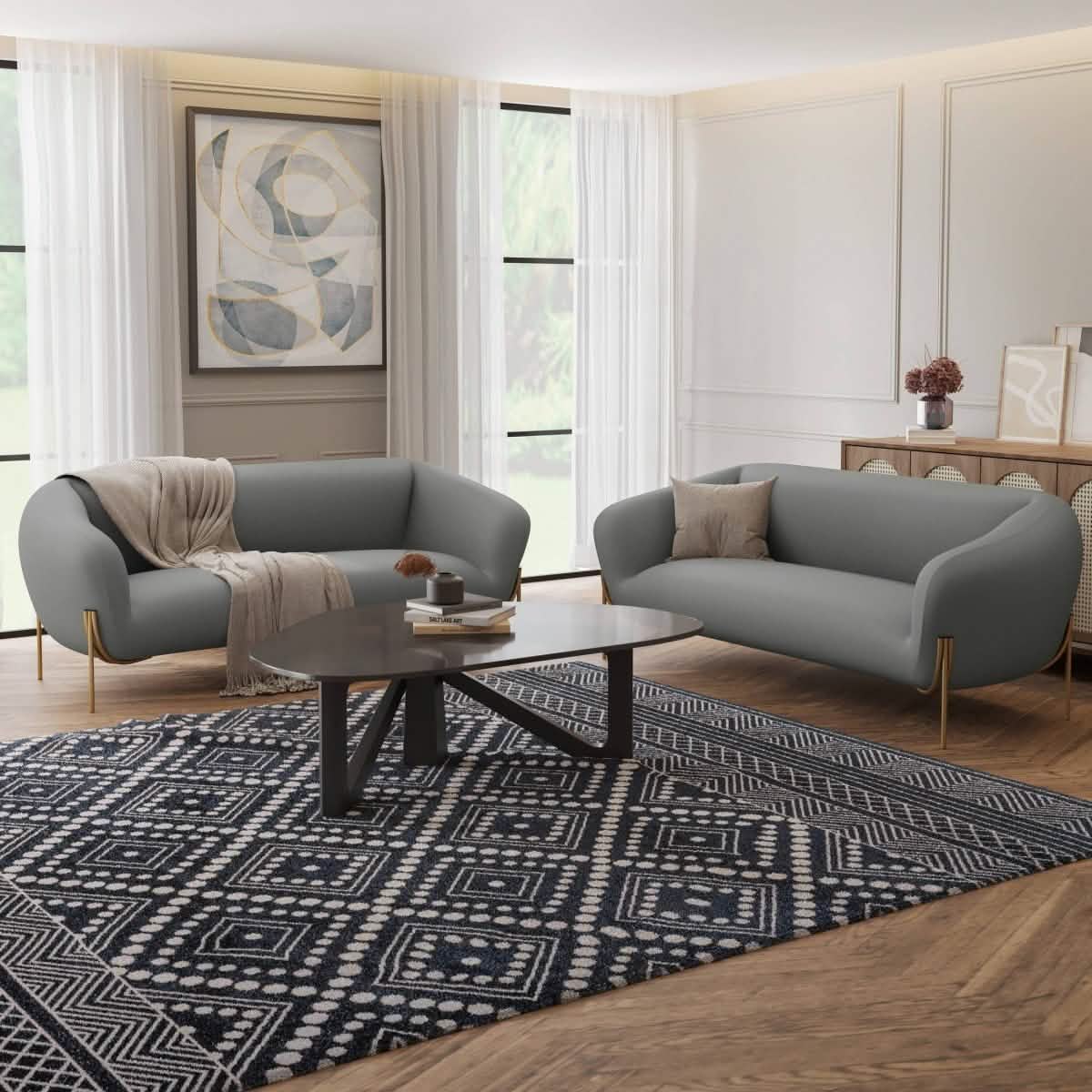 Zuno Modern Three - Seater Velvet Sofa with Gold Iron Legs