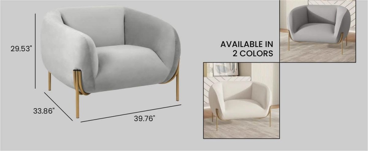 Zuno Upholstered Single Seater Sofa in Velvet with Gold Iron Legs