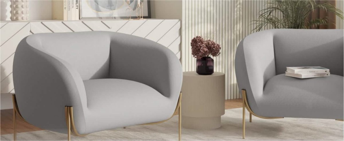 Zuno Upholstered Single Seater Sofa in Velvet with Gold Iron Legs
