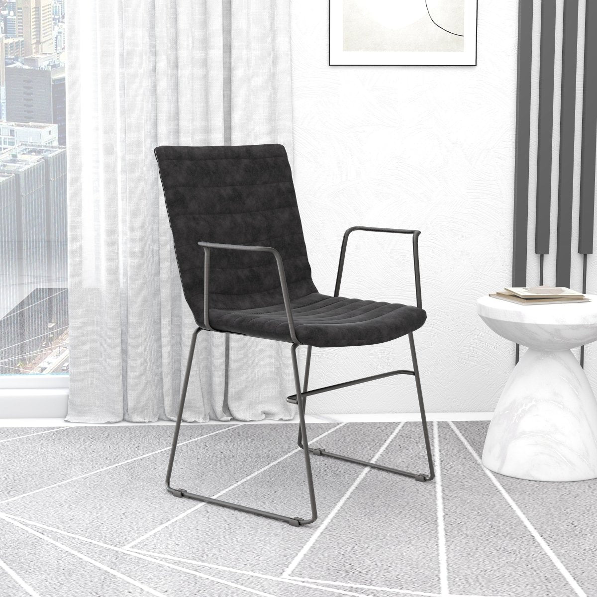 Zylar Leather/Polyester Guest Arm Chair with Powder - Coated Stainless Steel Base