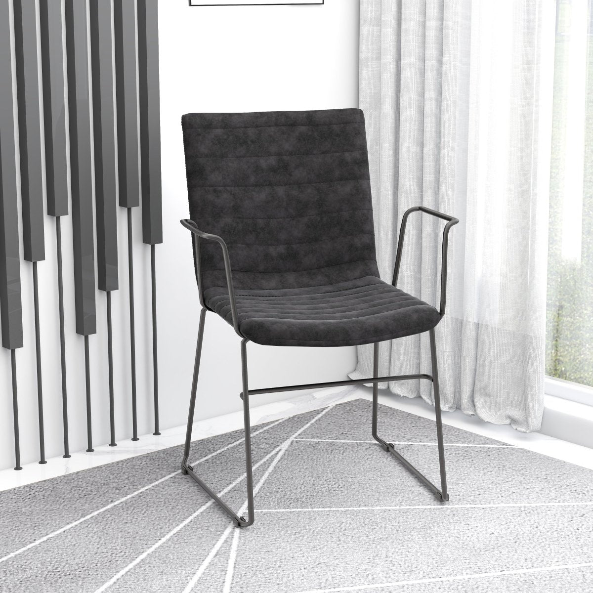 Zylar Leather/Polyester Guest Arm Chair with Powder - Coated Stainless Steel Base