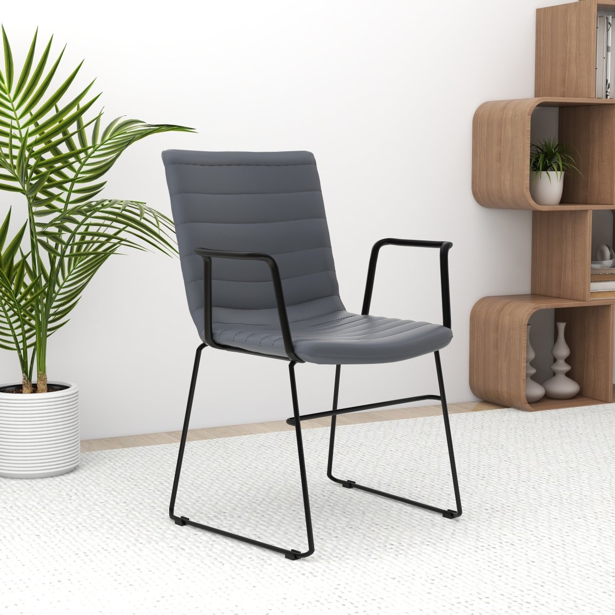 Zylar Leather/Polyester Guest Arm Chair with Powder - Coated Stainless Steel Base