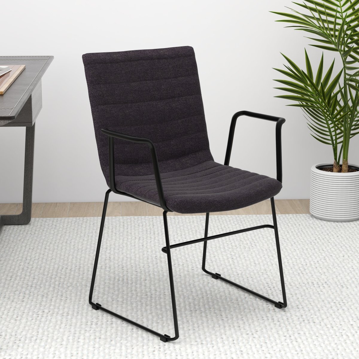Zylar Leather/Polyester Guest Arm Chair with Powder - Coated Stainless Steel Base