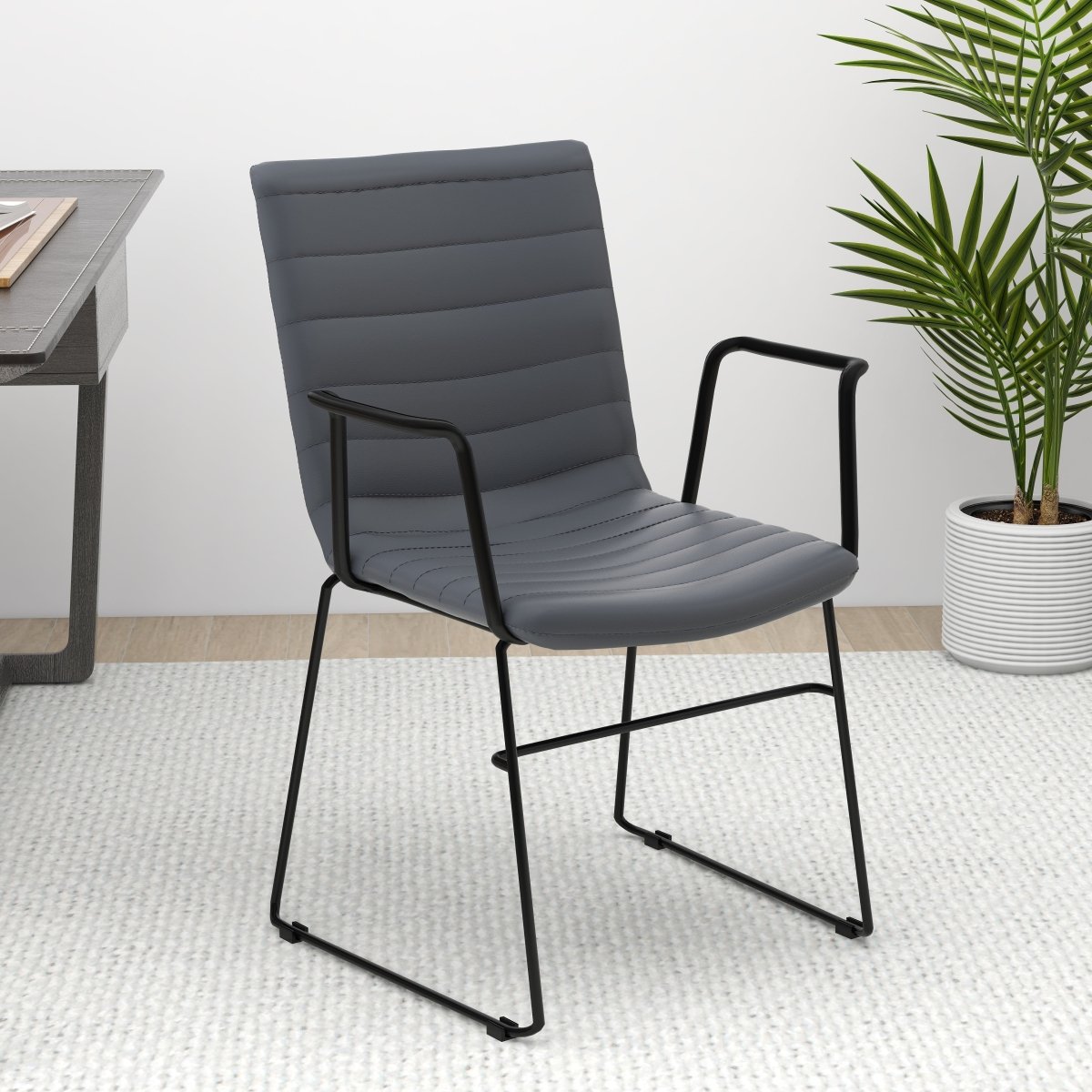 Zylar Leather/Polyester Guest Arm Chair with Powder - Coated Stainless Steel Base