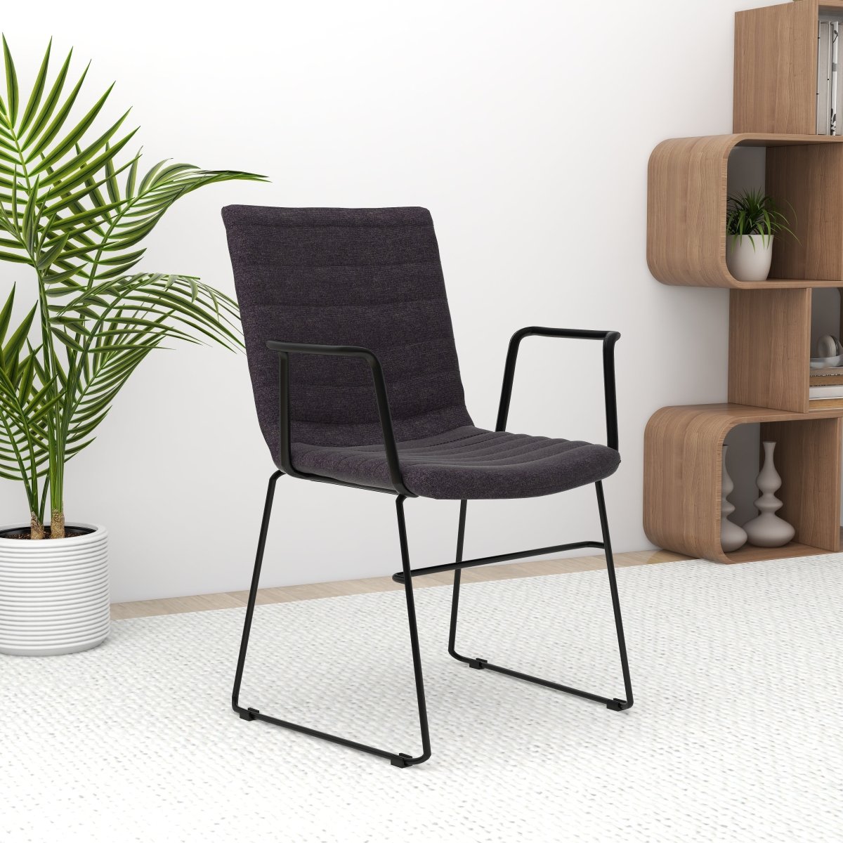 Zylar Leather/Polyester Guest Arm Chair with Powder - Coated Stainless Steel Base