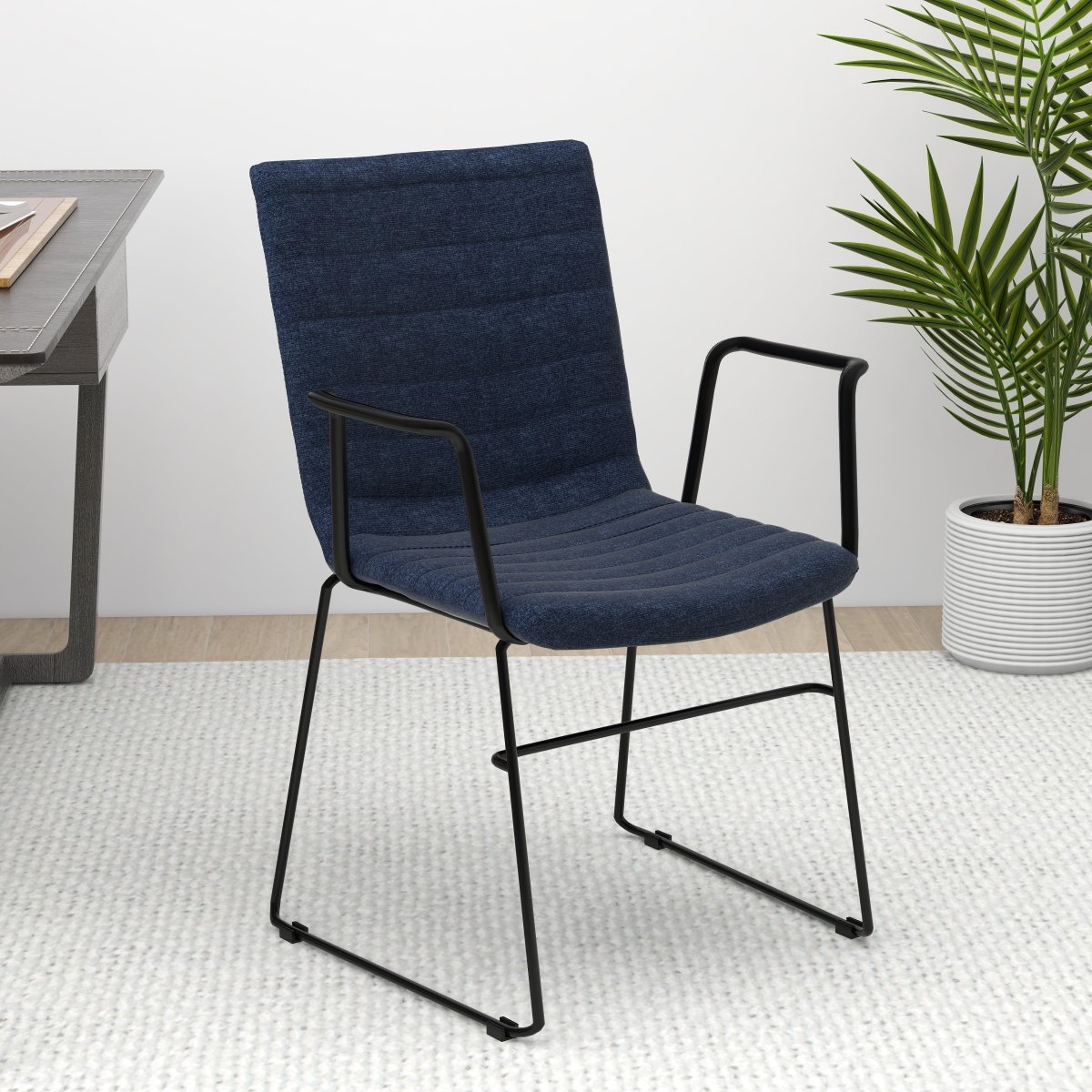 Zylar Leather/Polyester Guest Arm Chair with Powder - Coated Stainless Steel Base