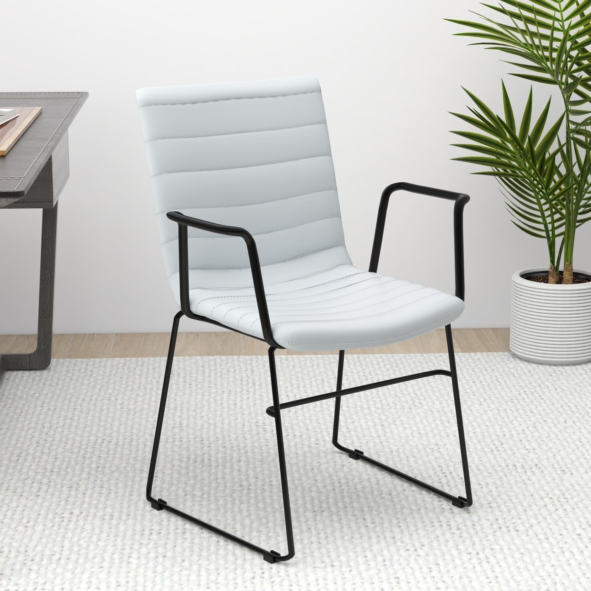 Zylar Leather/Polyester Guest Arm Chair with Powder - Coated Stainless Steel Base