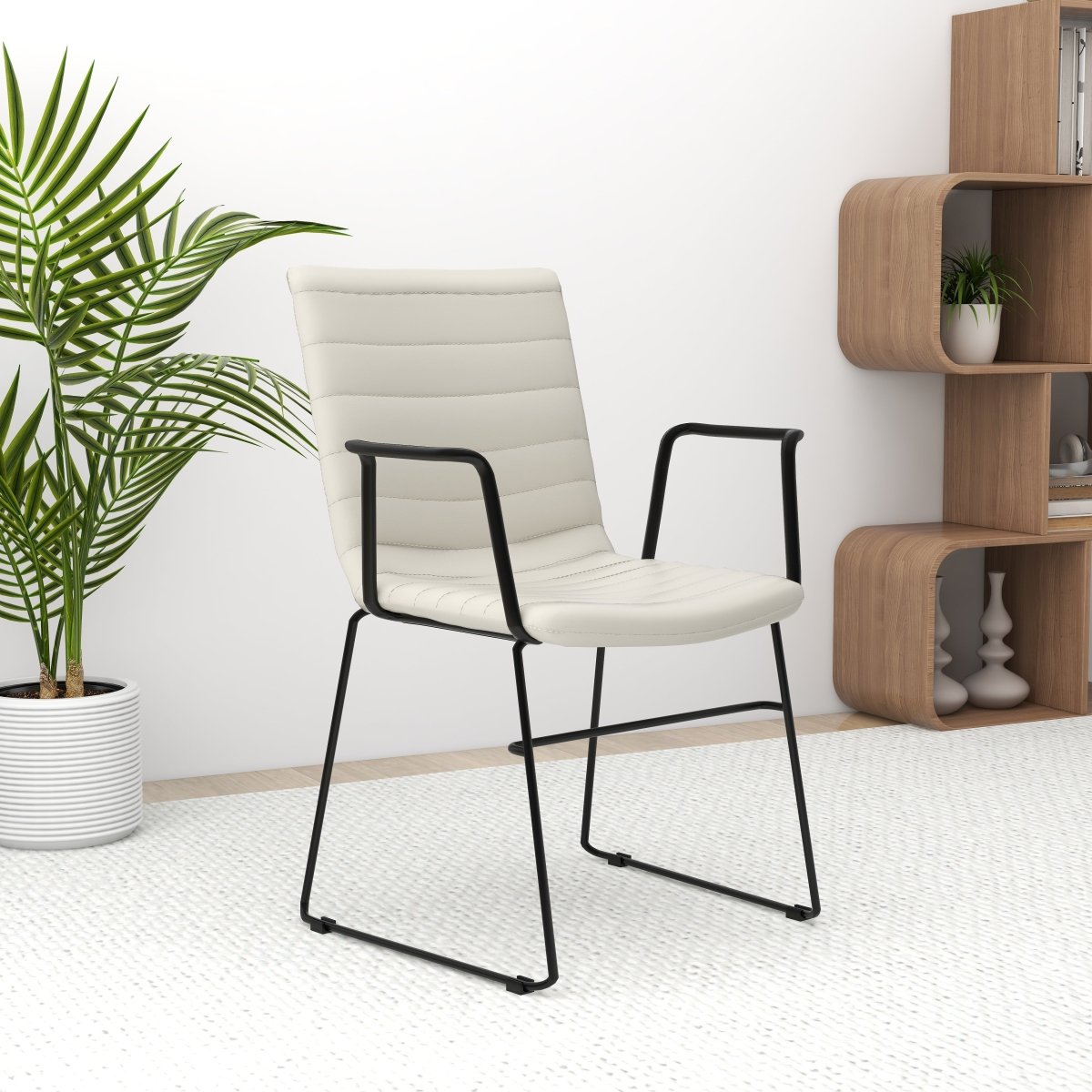 Zylar Leather/Polyester Guest Arm Chair with Powder - Coated Stainless Steel Base