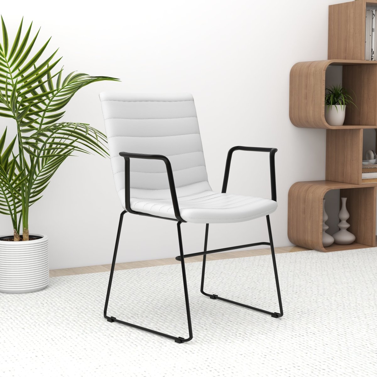 Zylar Leather/Polyester Guest Arm Chair with Powder - Coated Stainless Steel Base