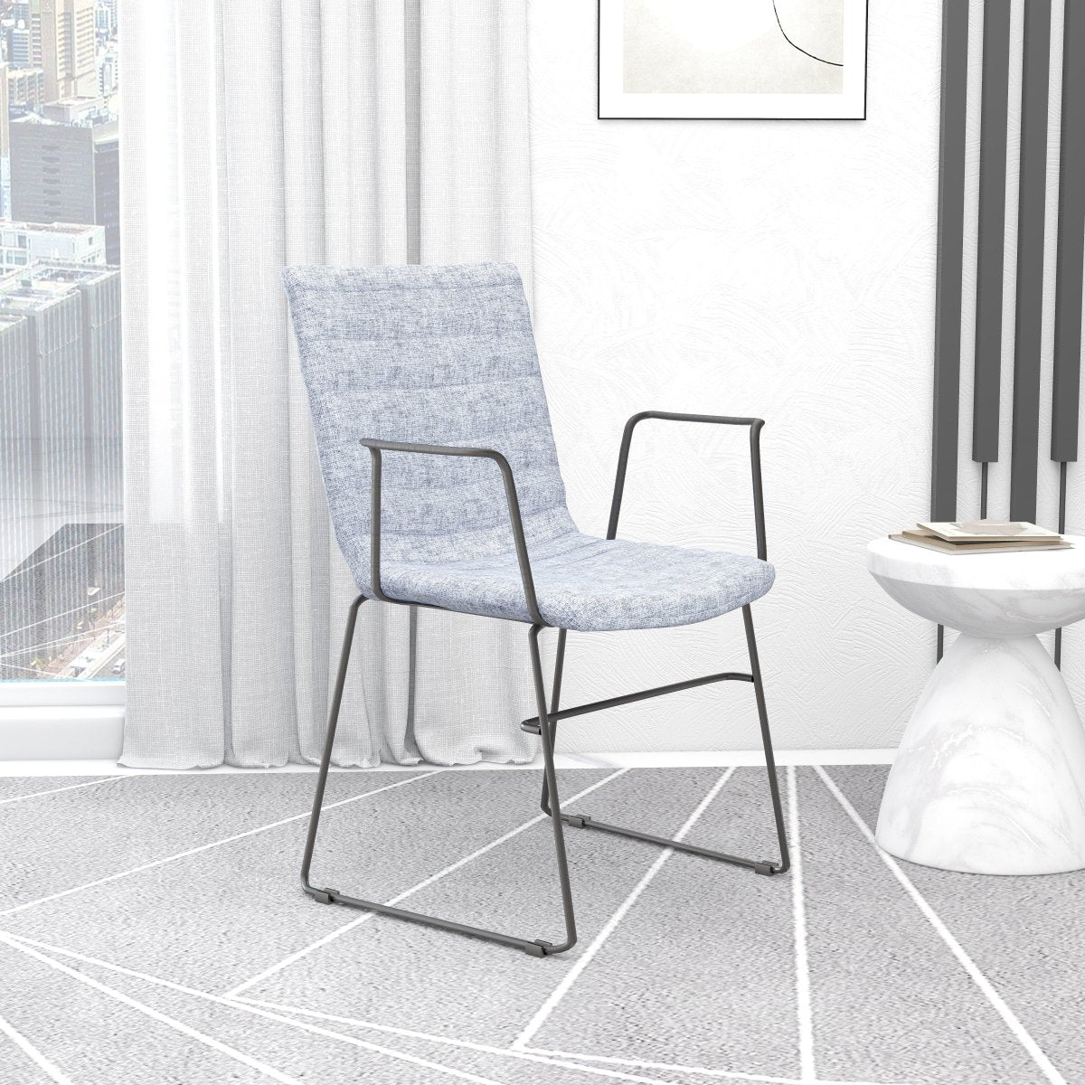 Zylar Leather/Polyester Guest Arm Chair with Powder - Coated Stainless Steel Base