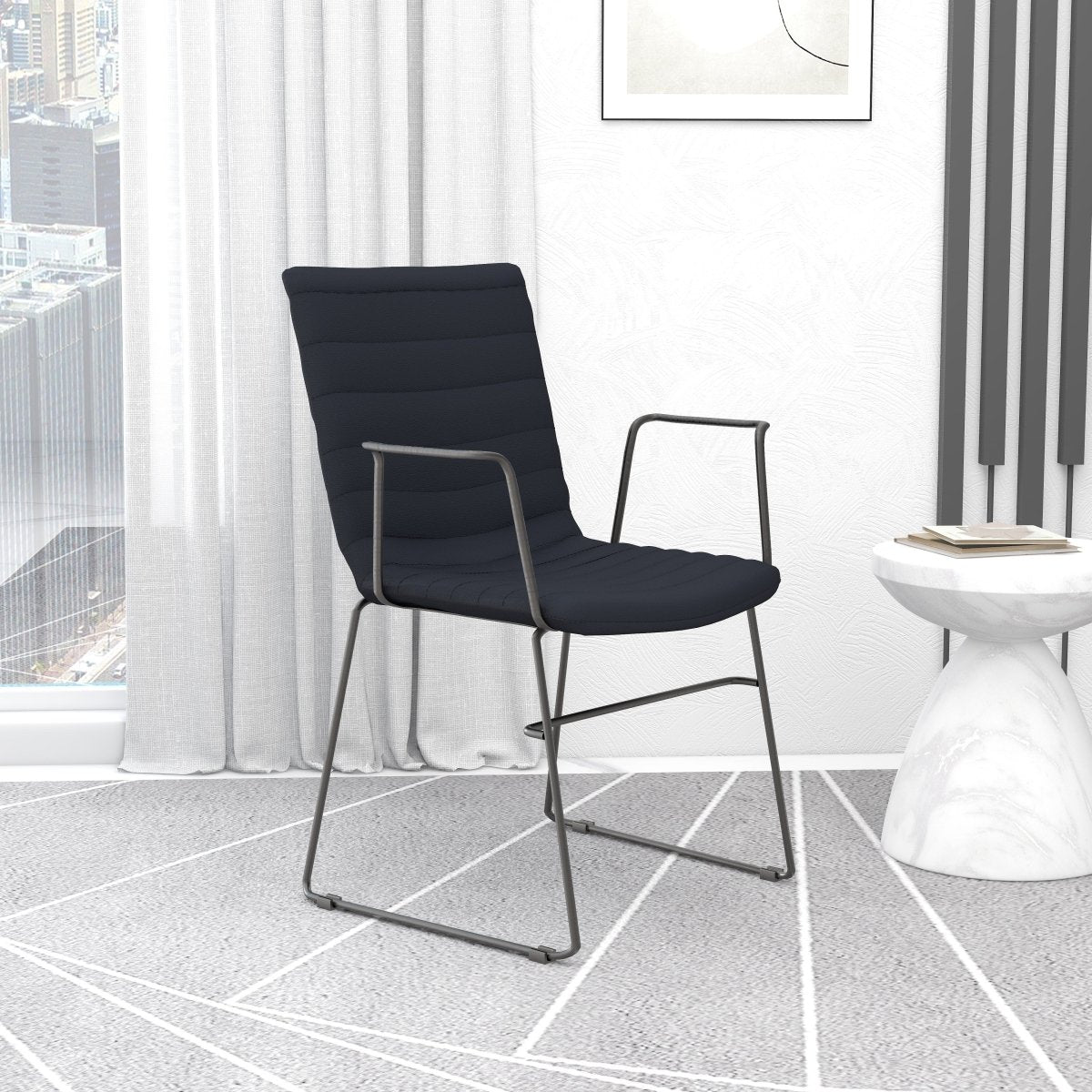 Zylar Leather/Polyester Guest Arm Chair with Powder - Coated Stainless Steel Base