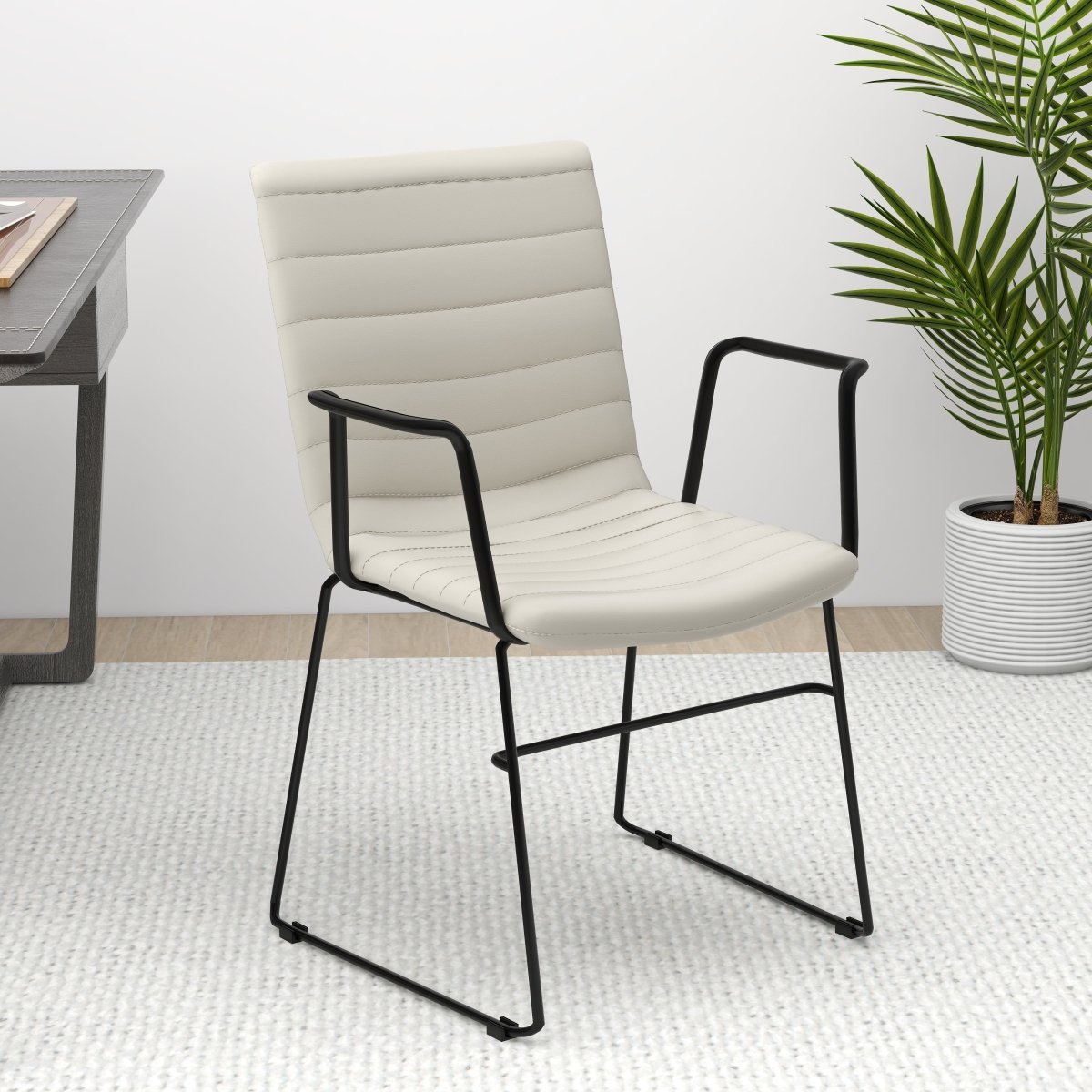 Zylar Leather/Polyester Guest Arm Chair with Powder - Coated Stainless Steel Base